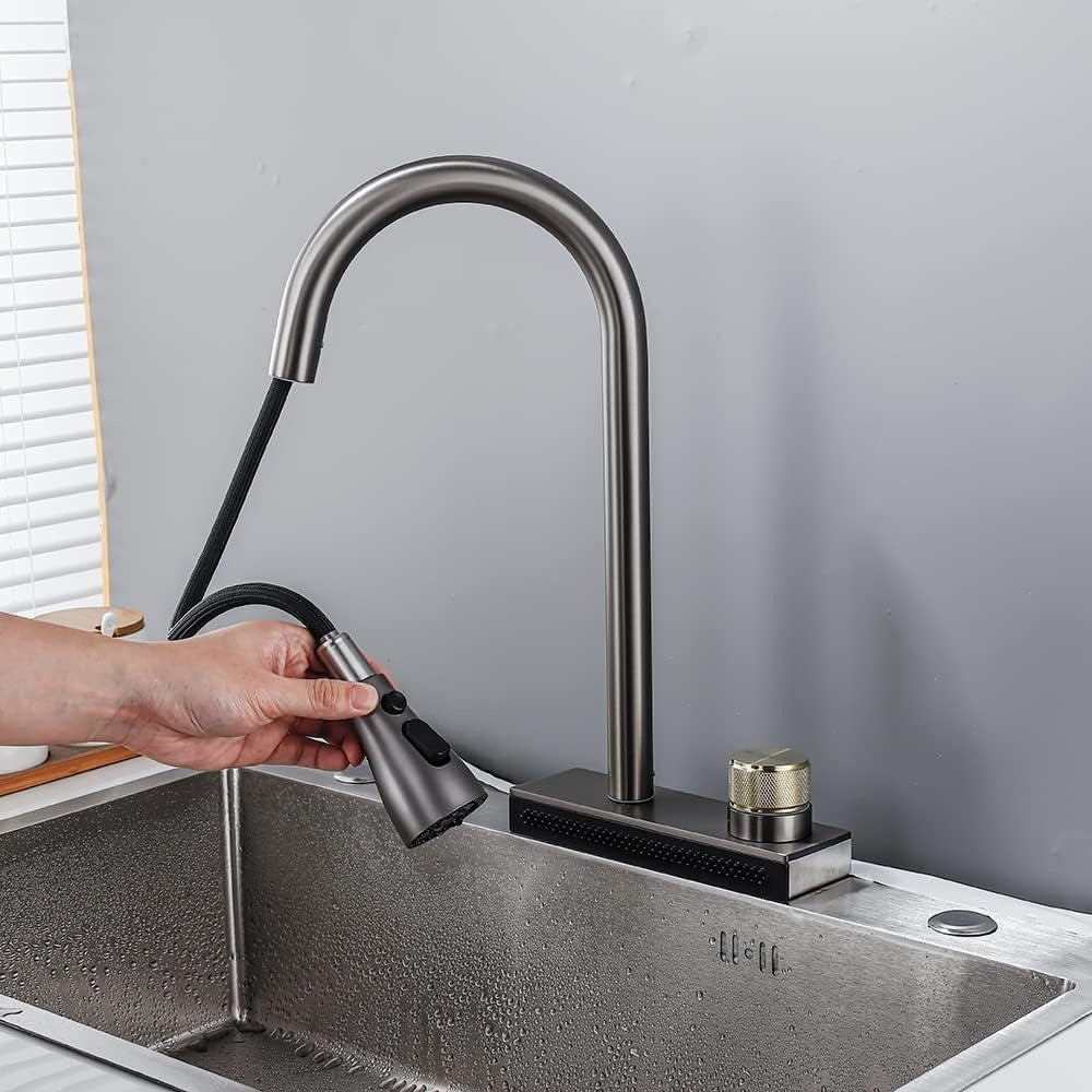Robinet de Cuisine Gris Foncé avec Cascade de Pluie - ERYK