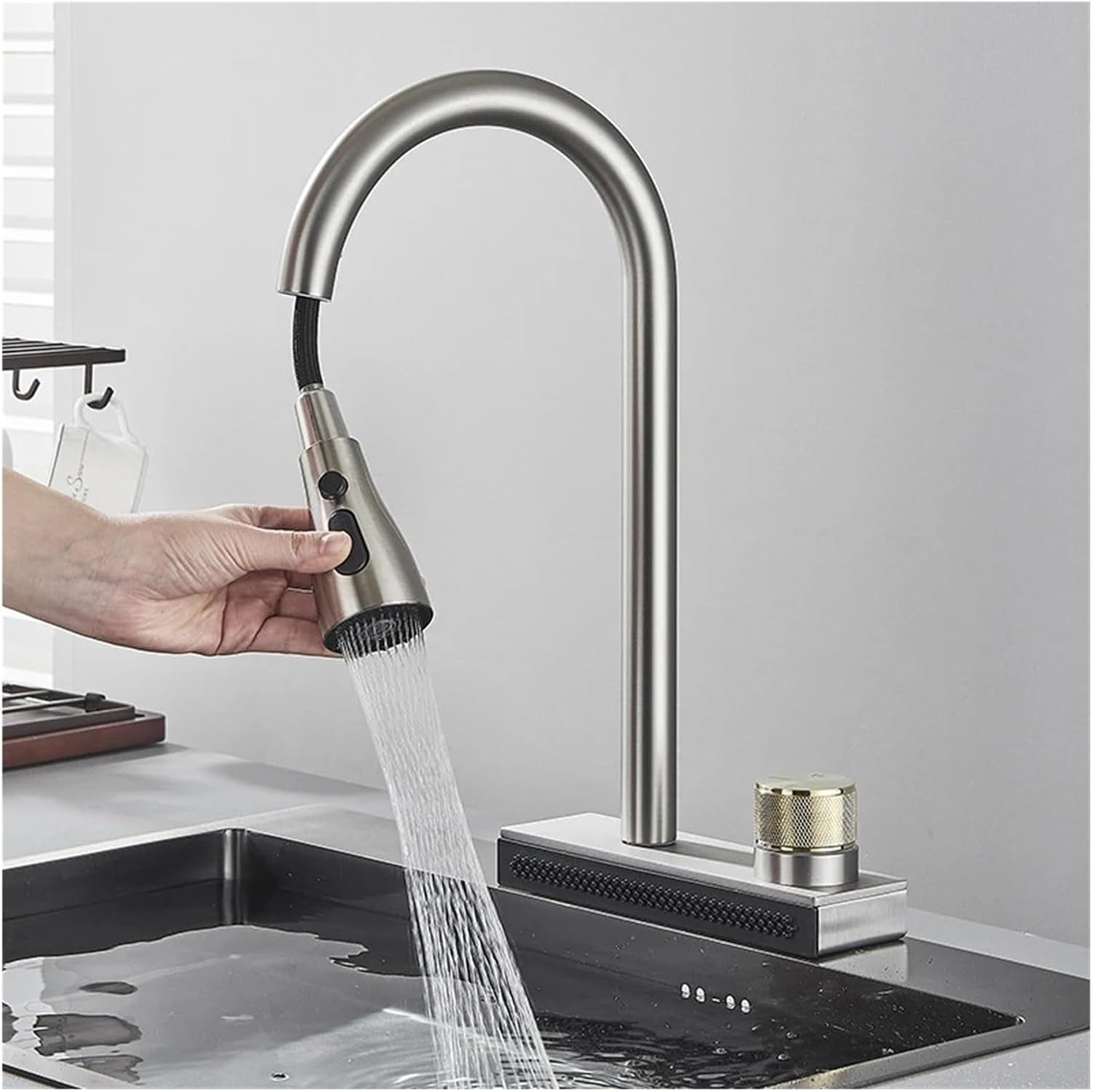 Robinet de Cuisine Gris avec Cascade de Pluie - ALVAR