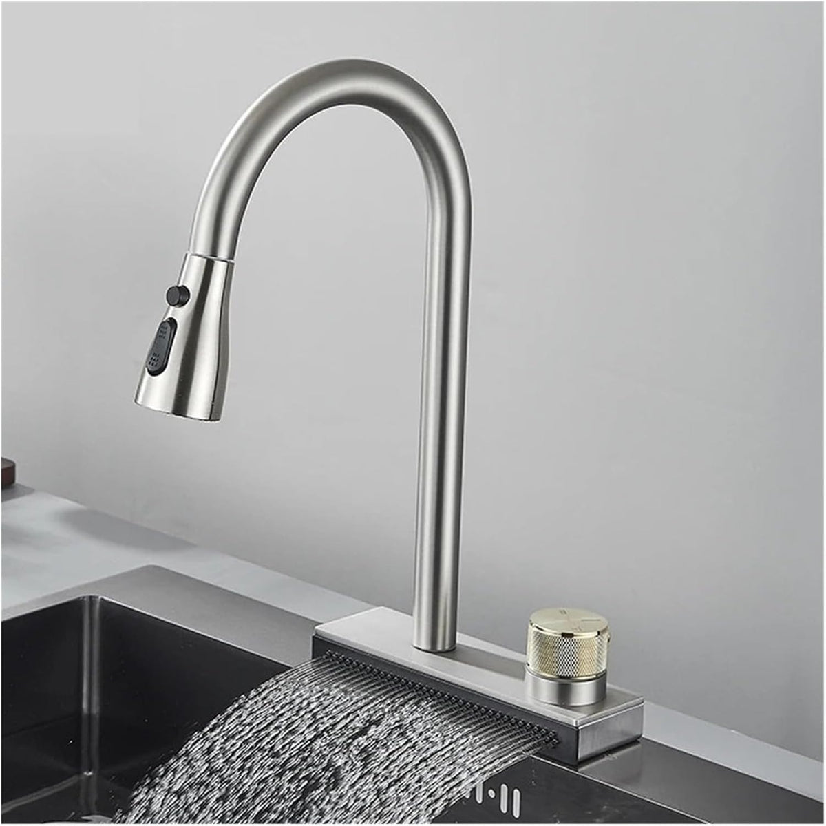 Robinet de Cuisine Gris avec Cascade de Pluie - ERYK