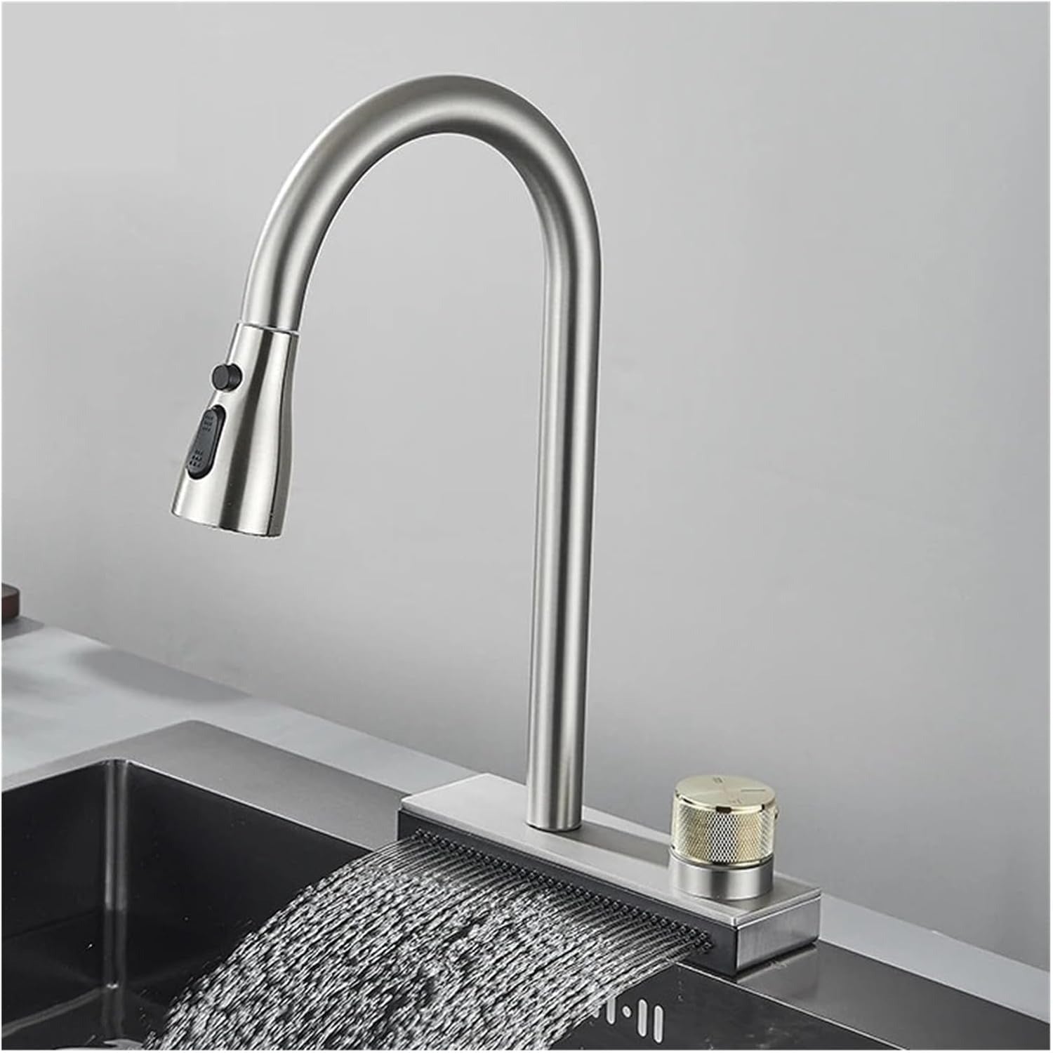 Robinet de Cuisine Gris avec Cascade de Pluie - ALVAR