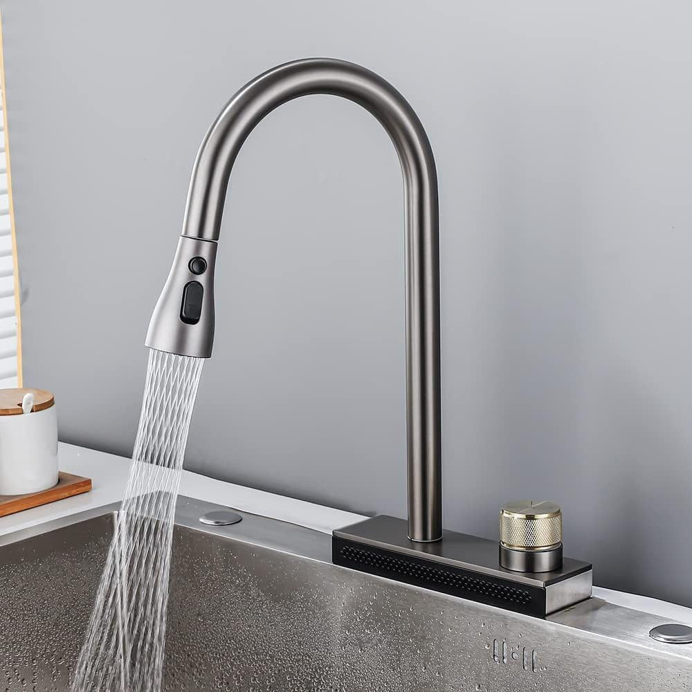 Robinet de Cuisine Gris Foncé avec Cascade de Pluie - ERYK