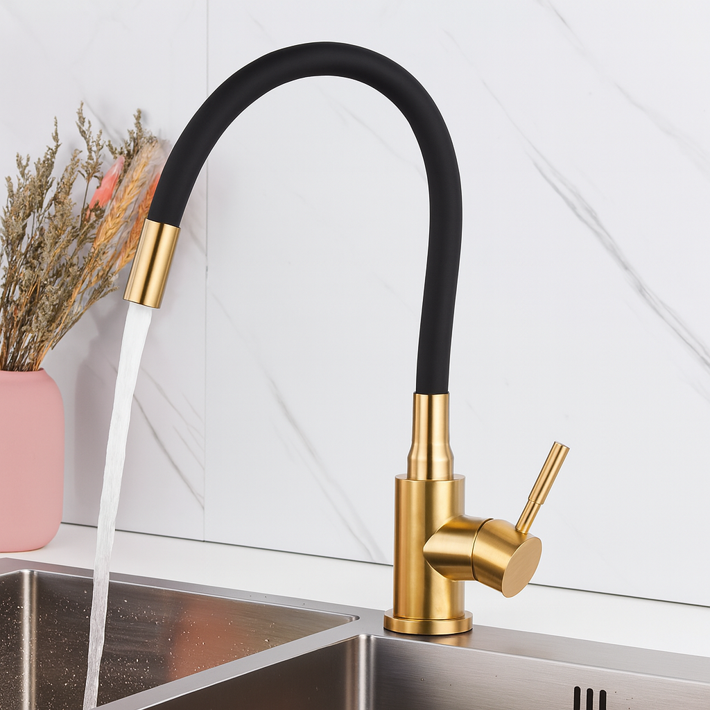 Mitigeur Cuisine Flexible Noir Finition Or - ORION