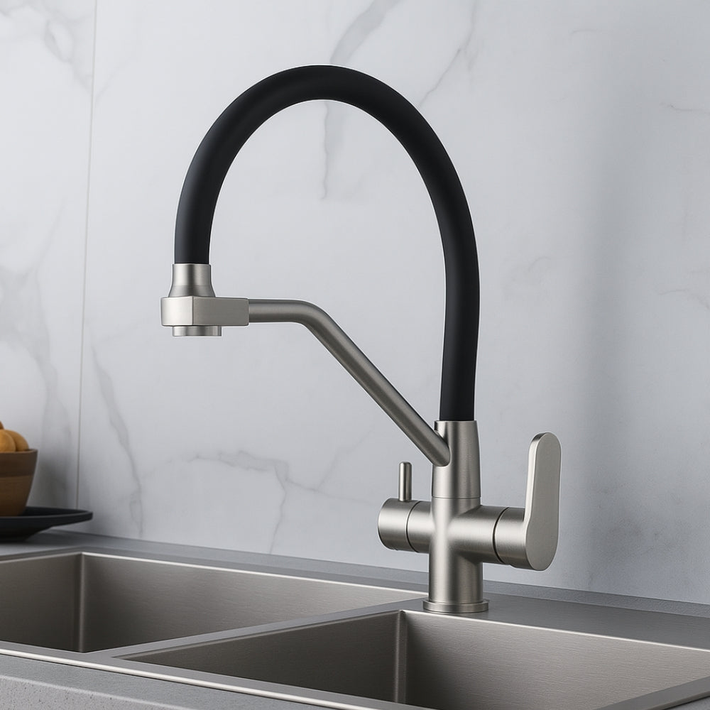 Mitigeur De Cuisine Avec Filtre À Eau Noir Finition Inox - MORÉO