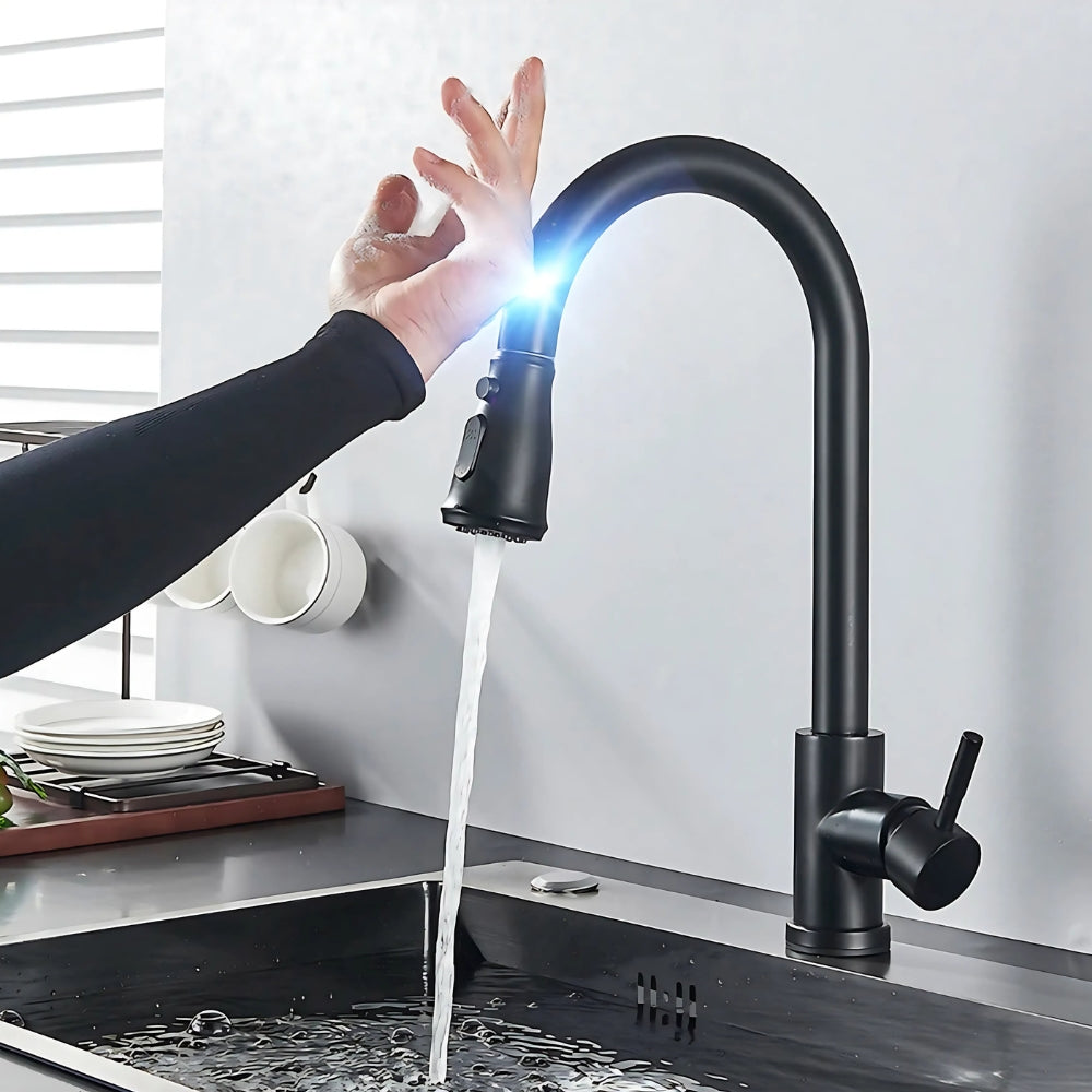 Mitigeur Cuisine Noir à Capteur Tactile Et Douchette Extractible