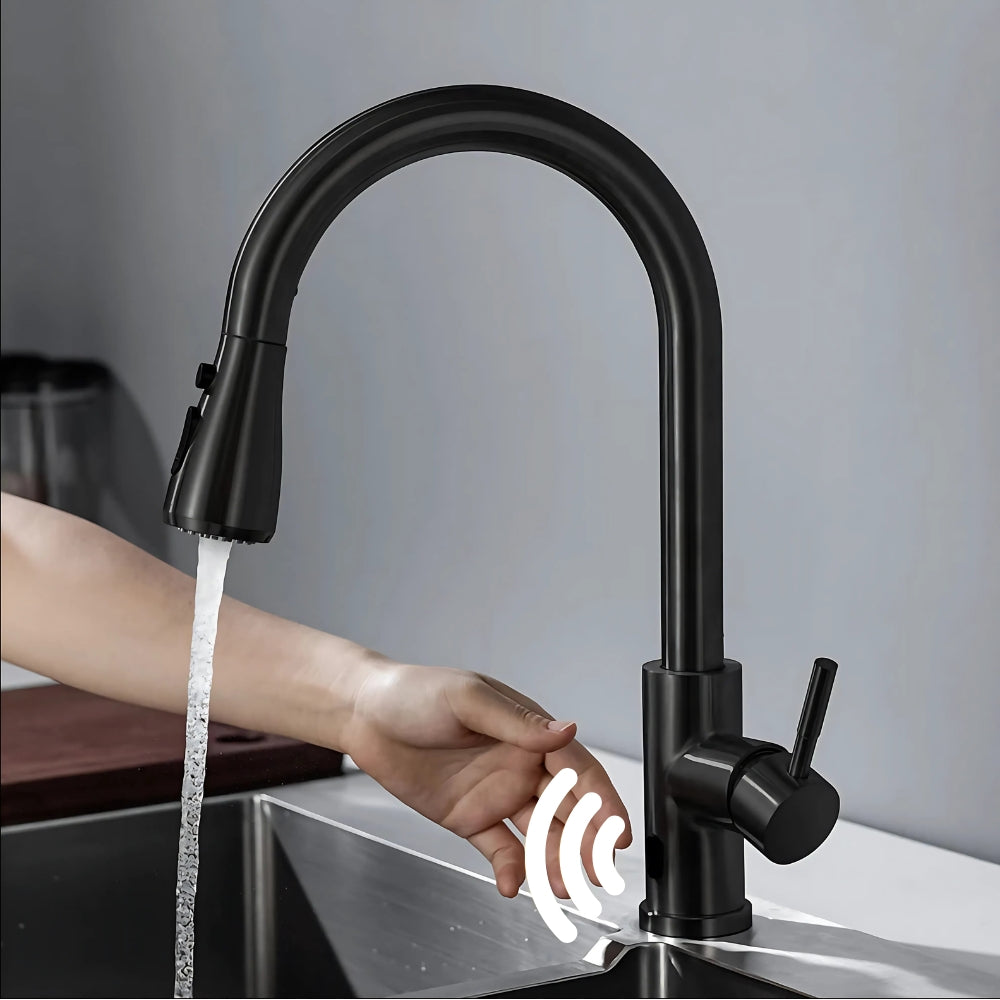 Mitigeur Cuisine Noir À Capteur Intelligent Et Douchette Extractible