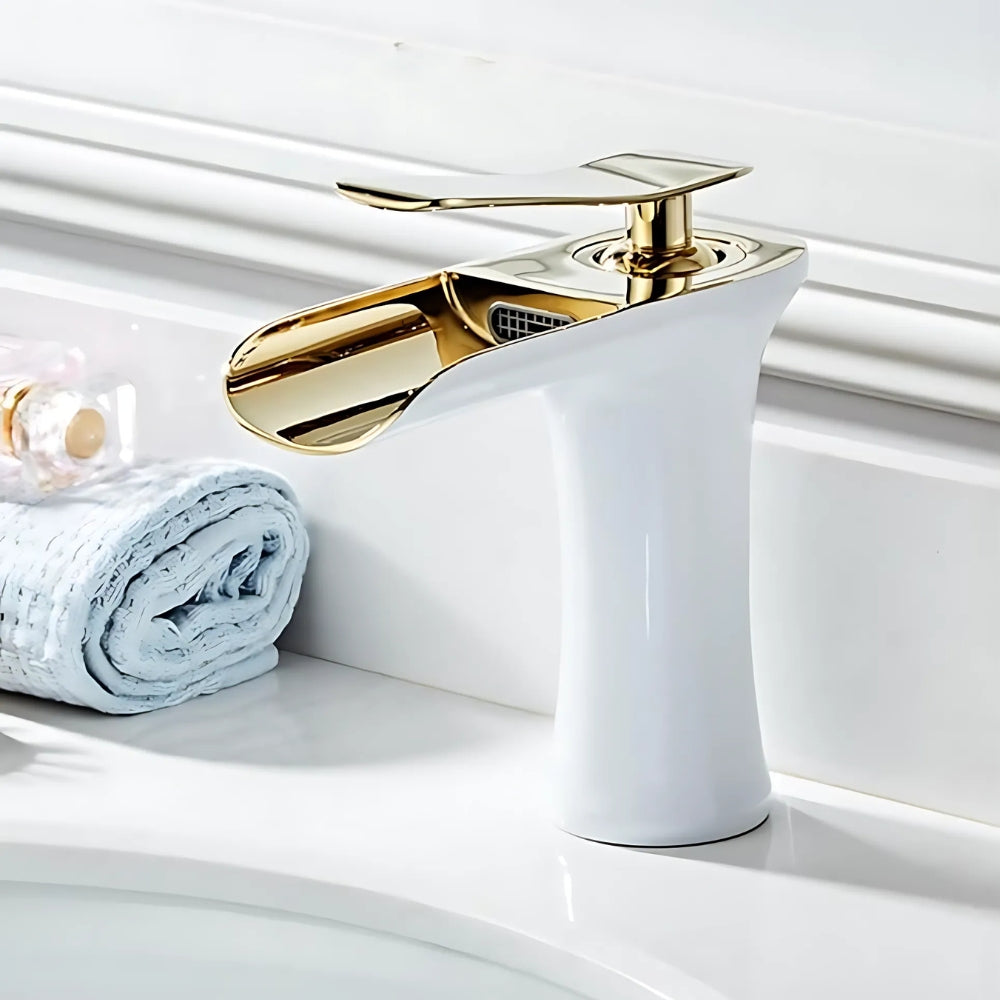 Mitigeur Blanc Finition Or Pour Salle De Bain - CRISTALIA