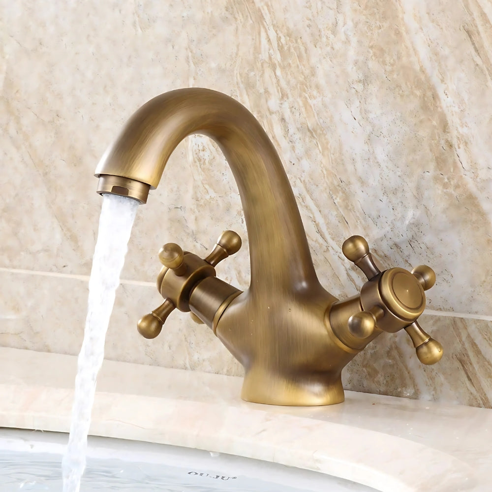 Mitigeur Doré Brossé Vintage à Double Poignée - LYRIS