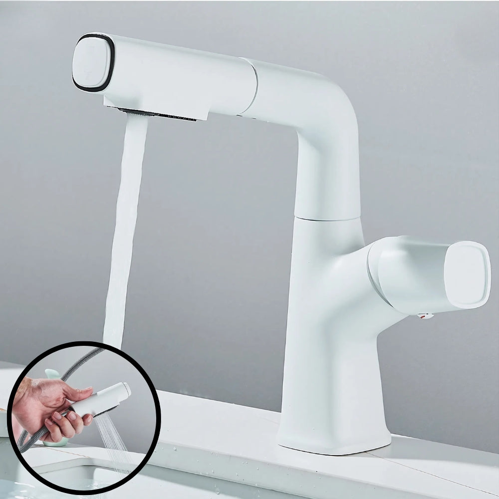 Mitigeur Design Avec Douchette Rétractable Blanc - NERIS