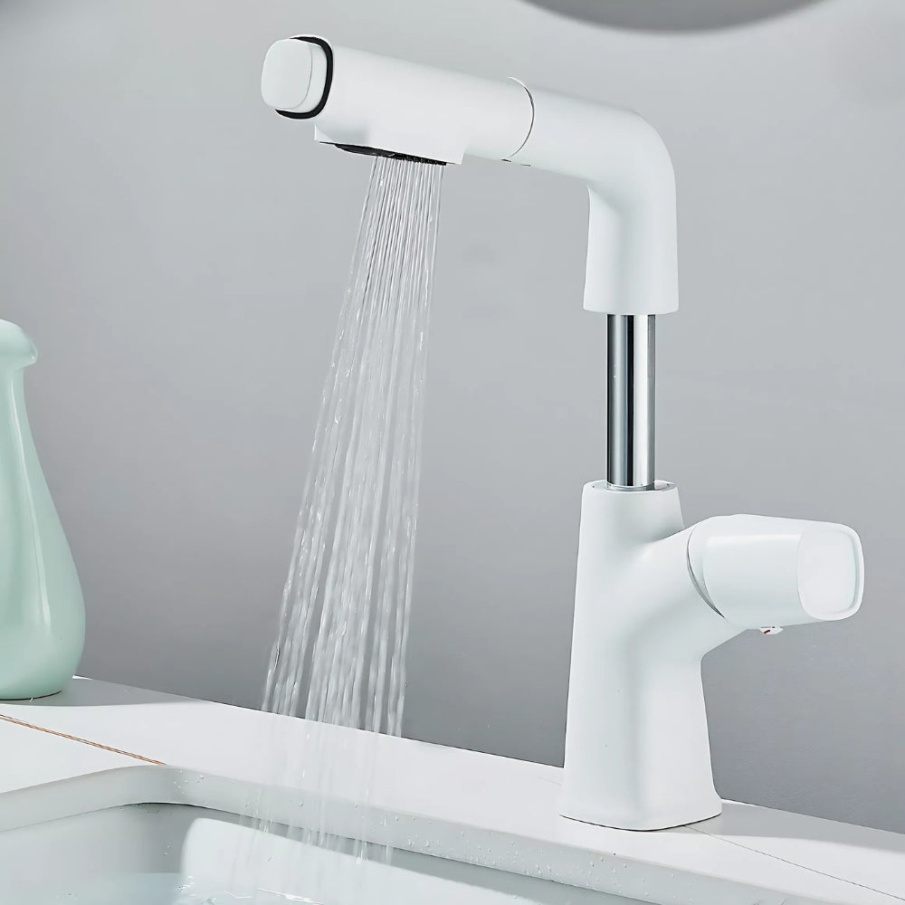 Mitigeur Design Avec Douchette Rétractable Blanc - NERIS