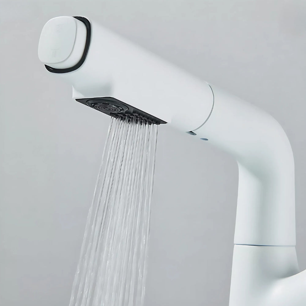 Mitigeur Design Avec Douchette Rétractable Blanc - NERIS