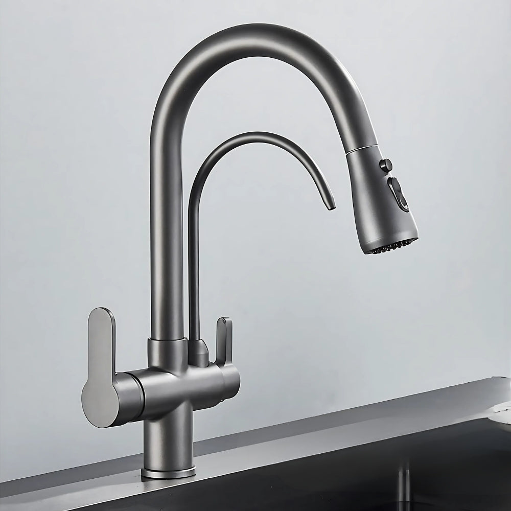 Mitigeur Double Sortie Avec Douchette Extractible Gris - AUREL