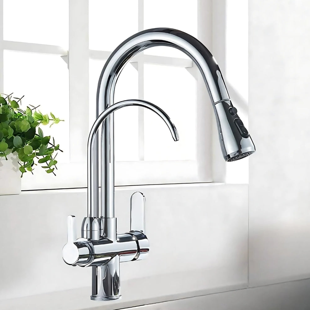 Mitigeur Double Sortie Avec Douchette Extractible Chrome - AUREL