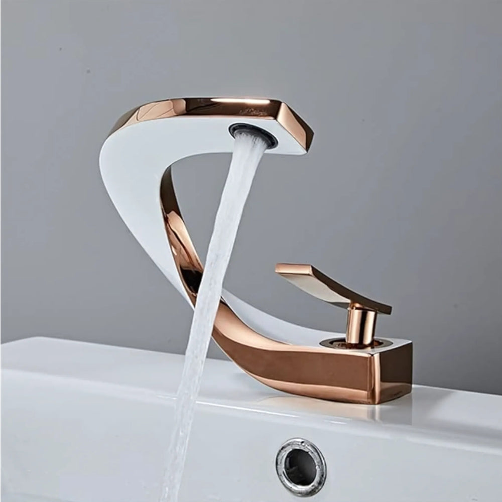 Mitigeur Blanc et Or Rose Design Haut de Gamme - LIORA