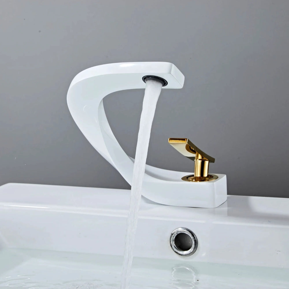 Mitigeur Blanc Finition Or Design Haut de Gamme - LIORA