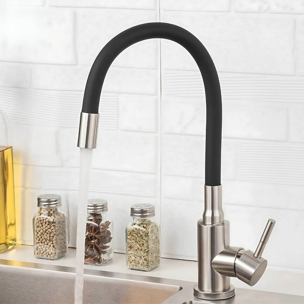 Mitigeur Cuisine Flexible Noir Finition Inox Brossé - ORION