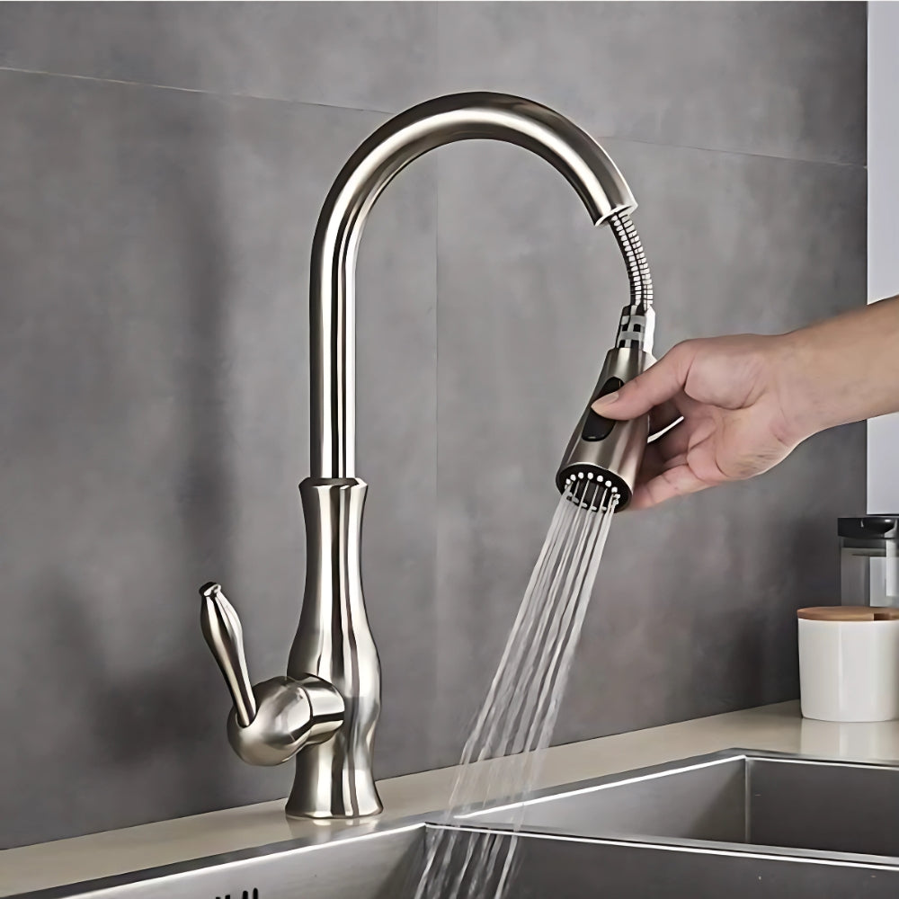 Mitigeur Inox Brossé Douchette Extractible Et Bec Pivotant - VELORA