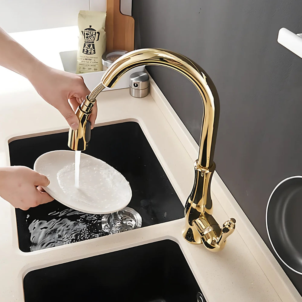 Mitigeur Or Douchette Extractible Et Bec Pivotant - VELORA