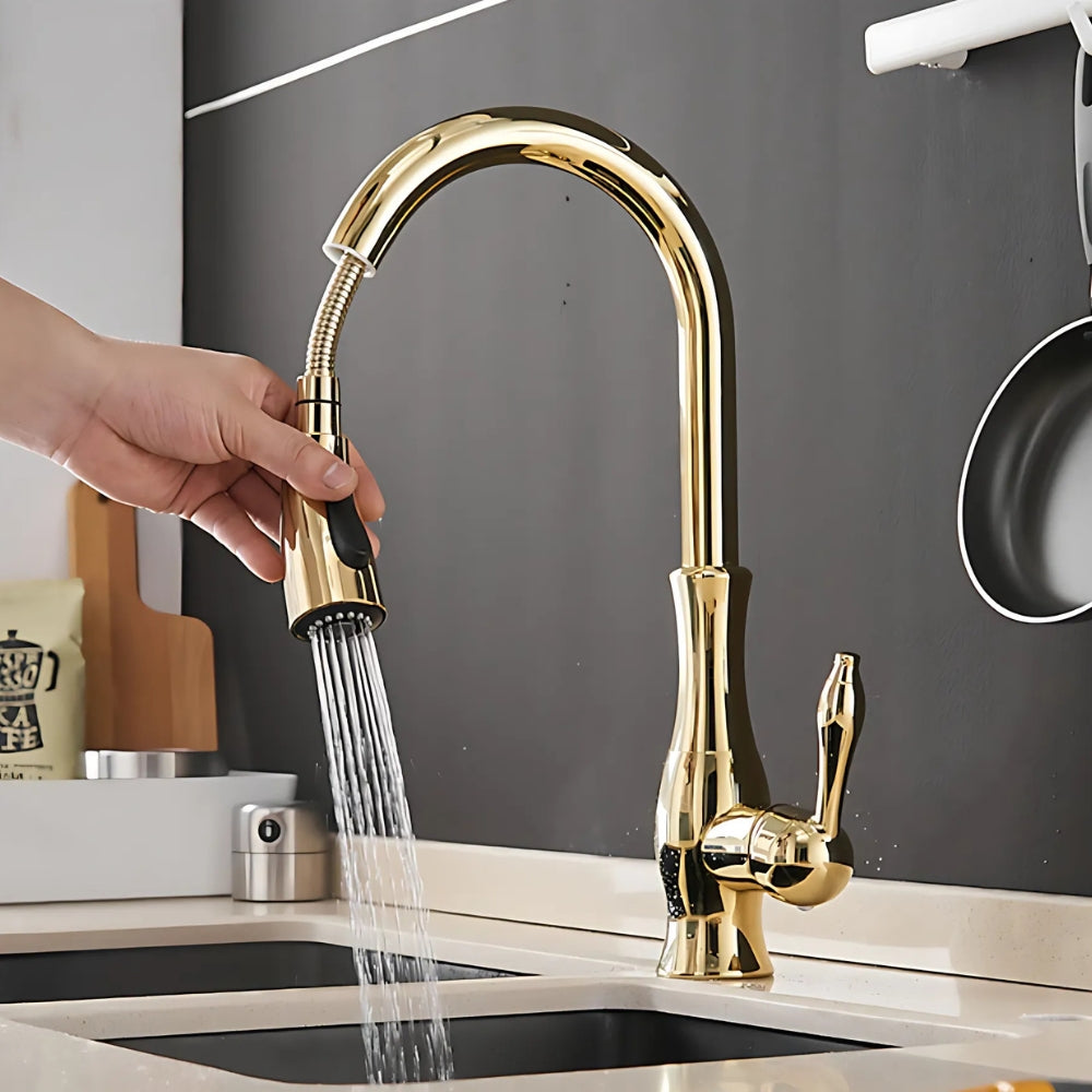 Mitigeur Or Douchette Extractible Et Bec Pivotant - VELORA