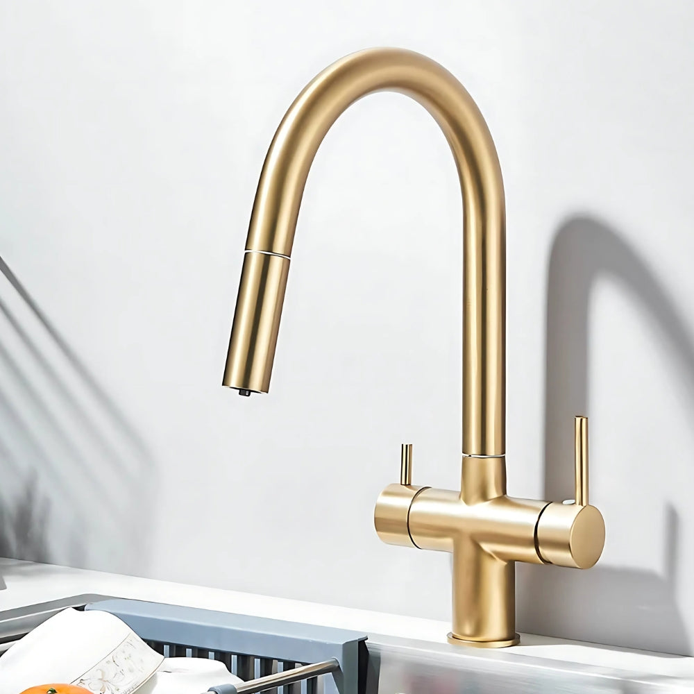 Mitigeur De Cuisine Or Brossé Double Levier - AFLUA