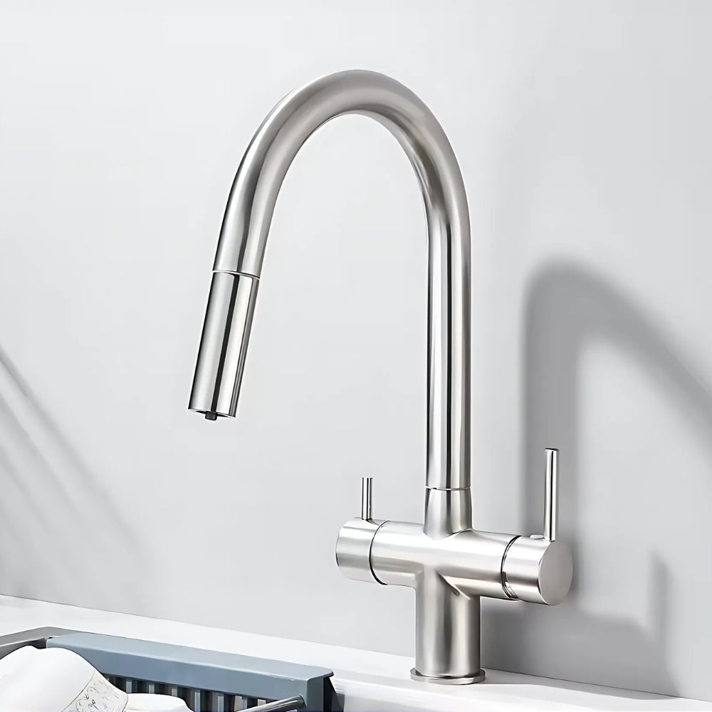 Mitigeur De Cuisine Nickel Brossé Double Levier - AFLUA