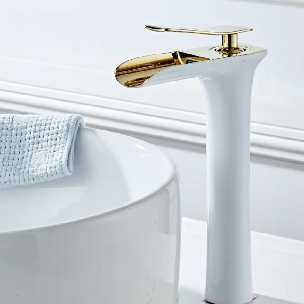 Mitigeur Blanc Finition Or Pour Vasque Salle De Bain - CRISTALIA