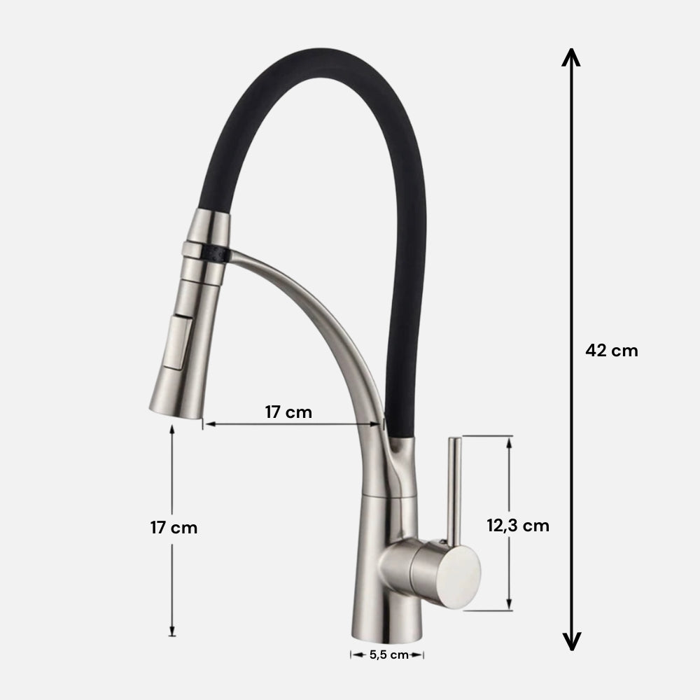 Mitigeur Cuisine Douchette Souple En Inox Et Silicone Noir - FLUVIO