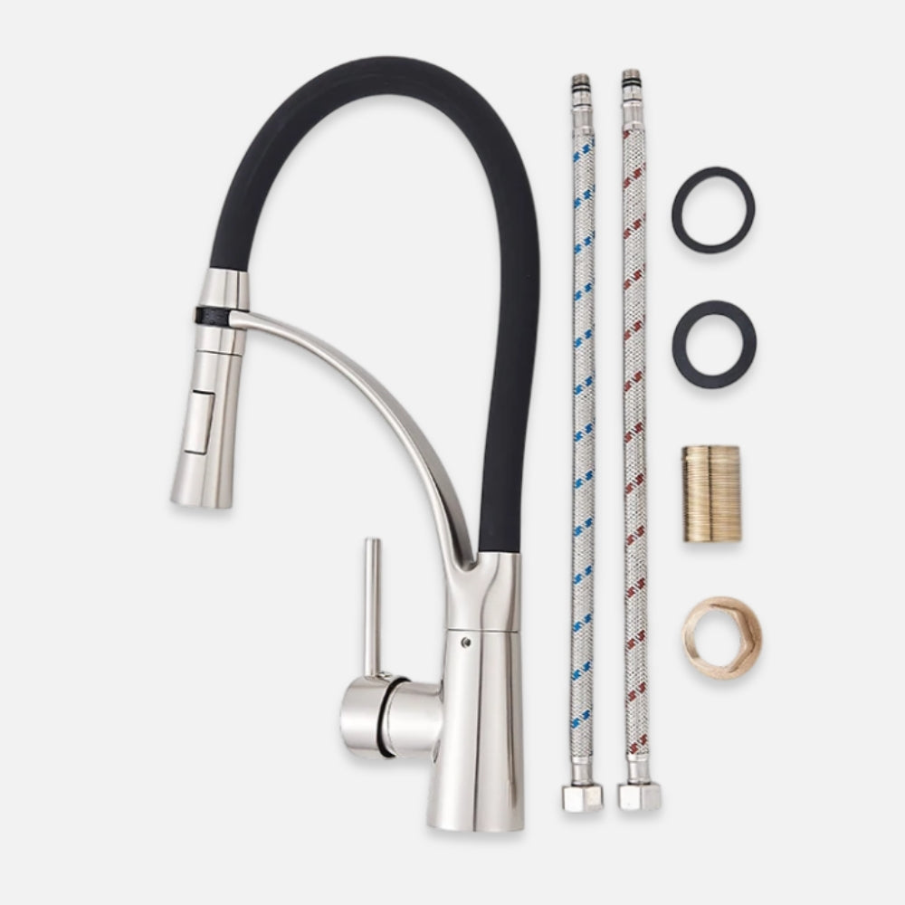 Mitigeur Cuisine Douchette Souple En Inox Et Silicone Noir - FLUVIO