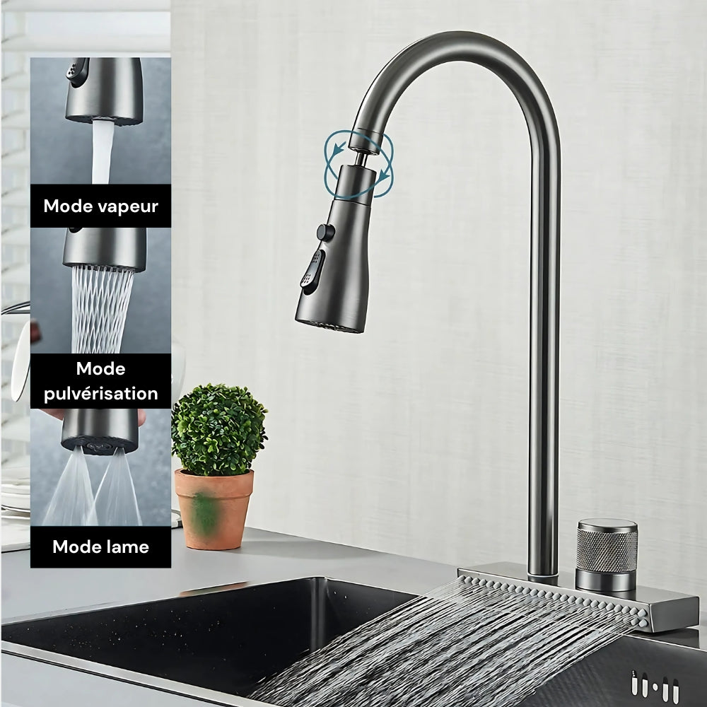 Robinet de Cuisine Gris Foncé avec Cascade de Pluie - ERYK