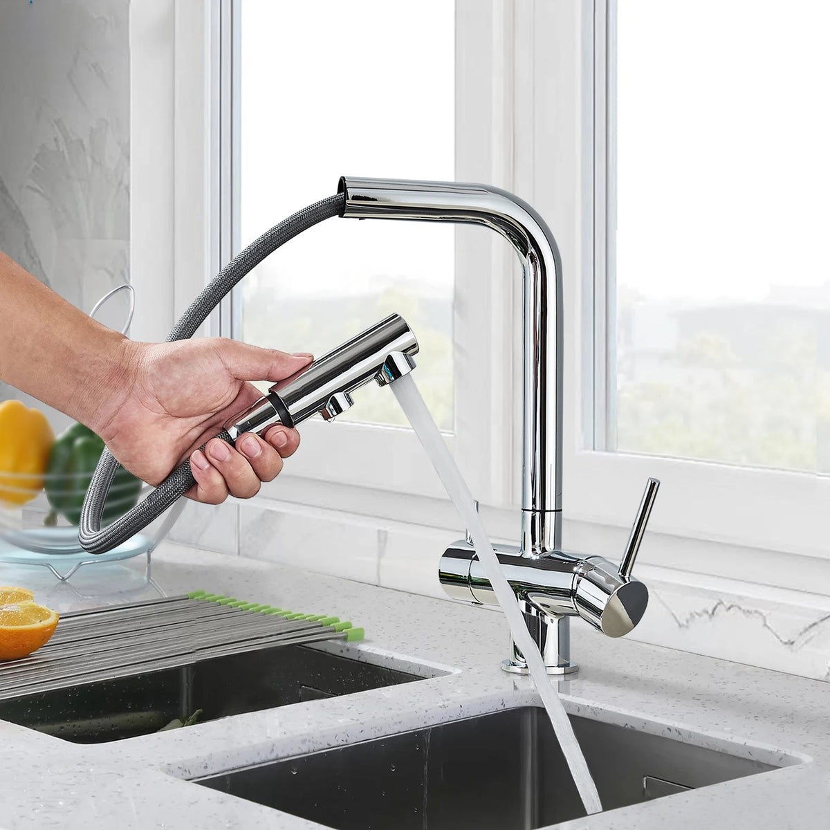 Mitigeur Cuisine Avec Douchette Extractible Chrome - RIVEN