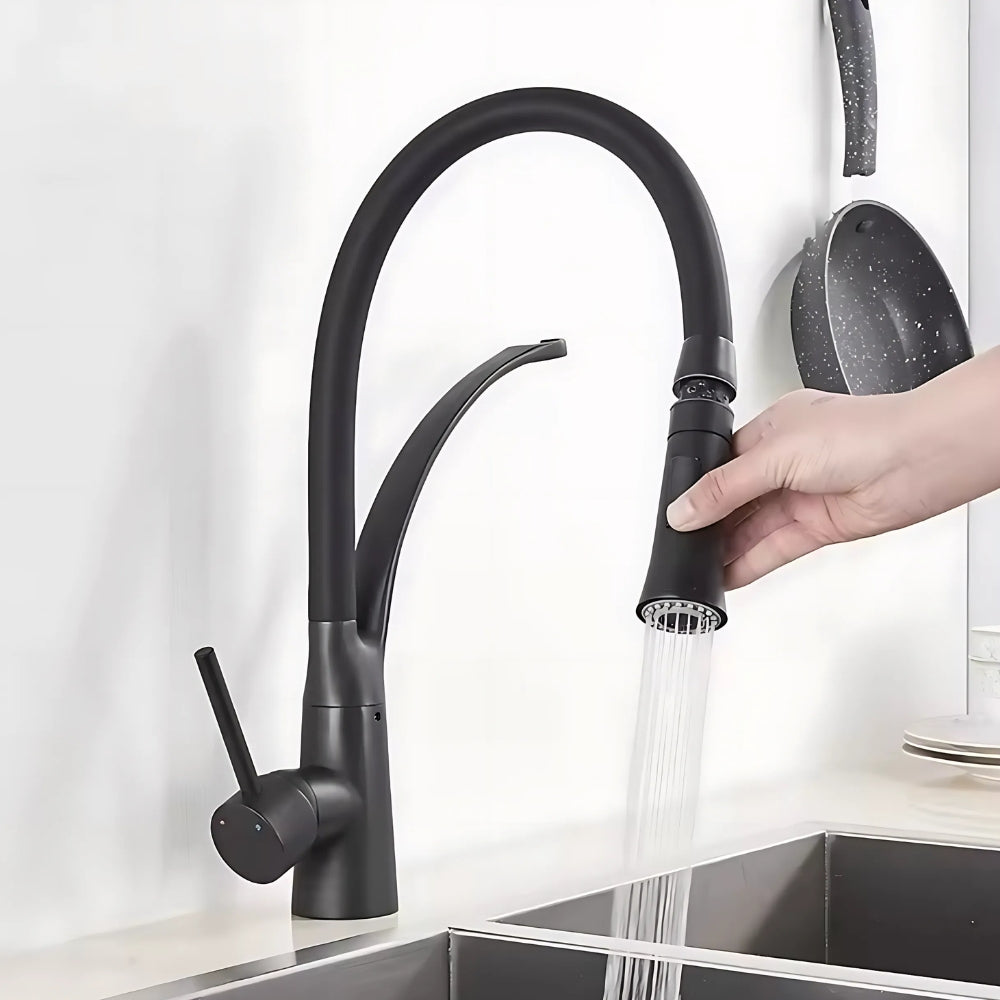 Mitigeur Cuisine Noir Avec Douchette Souple - FLUVIO