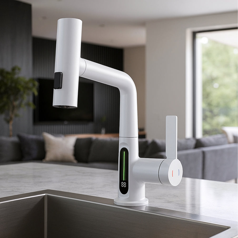 Mitigeur Cuisine Blanc Avec Écran Affichage Température - VIREX